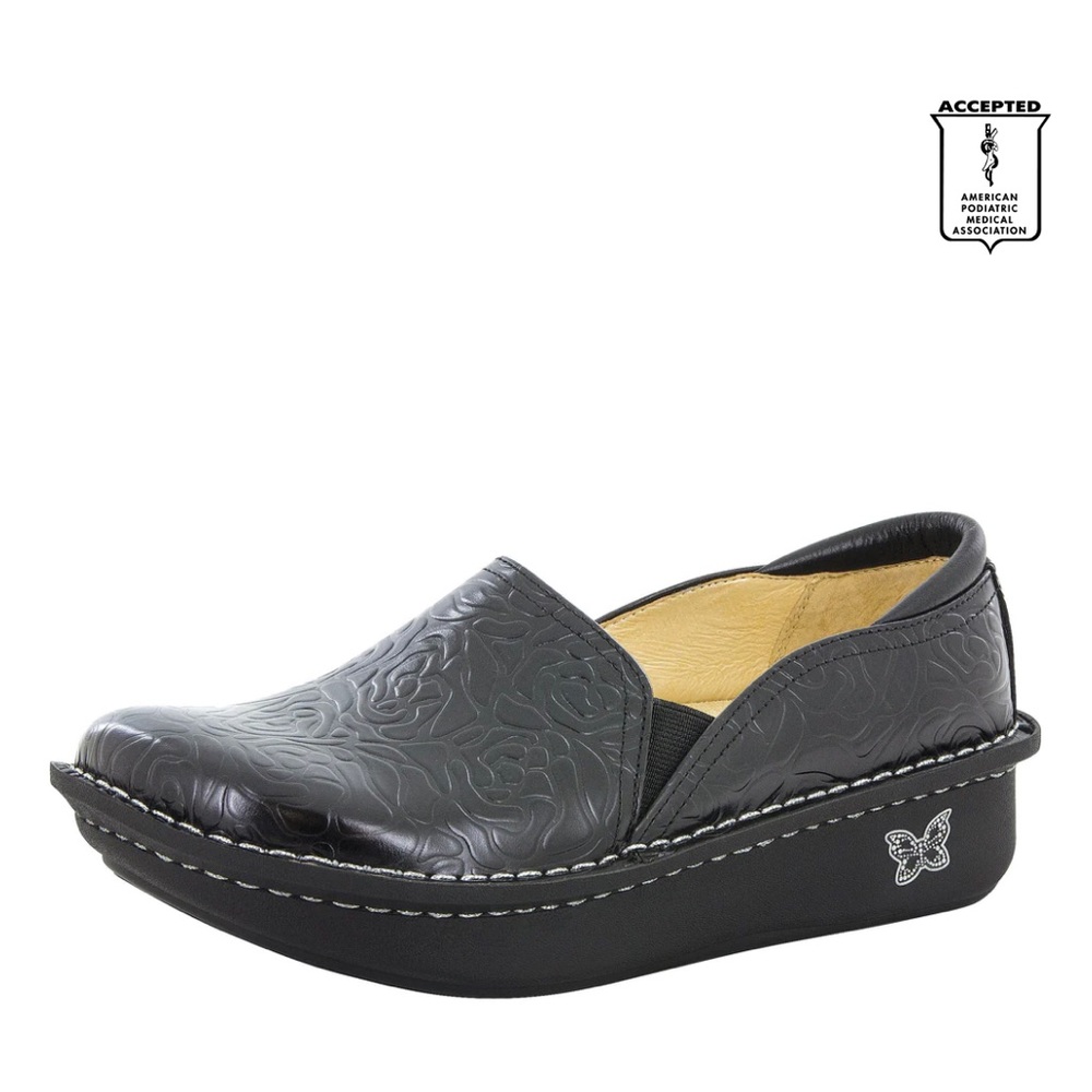 Algeria Debra Black Embossed Rose Shoe Size 42